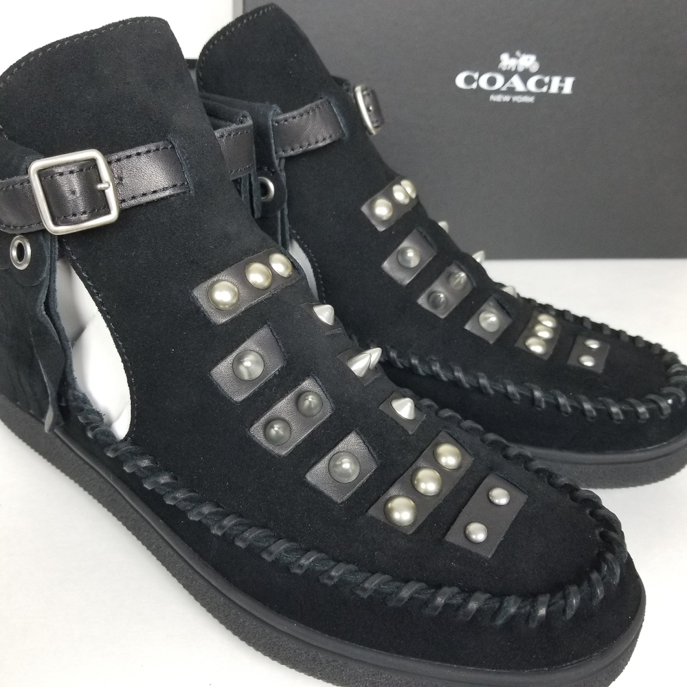 Coach Roccasin, black suede studded ankle moccasin - Picture 3 of 6